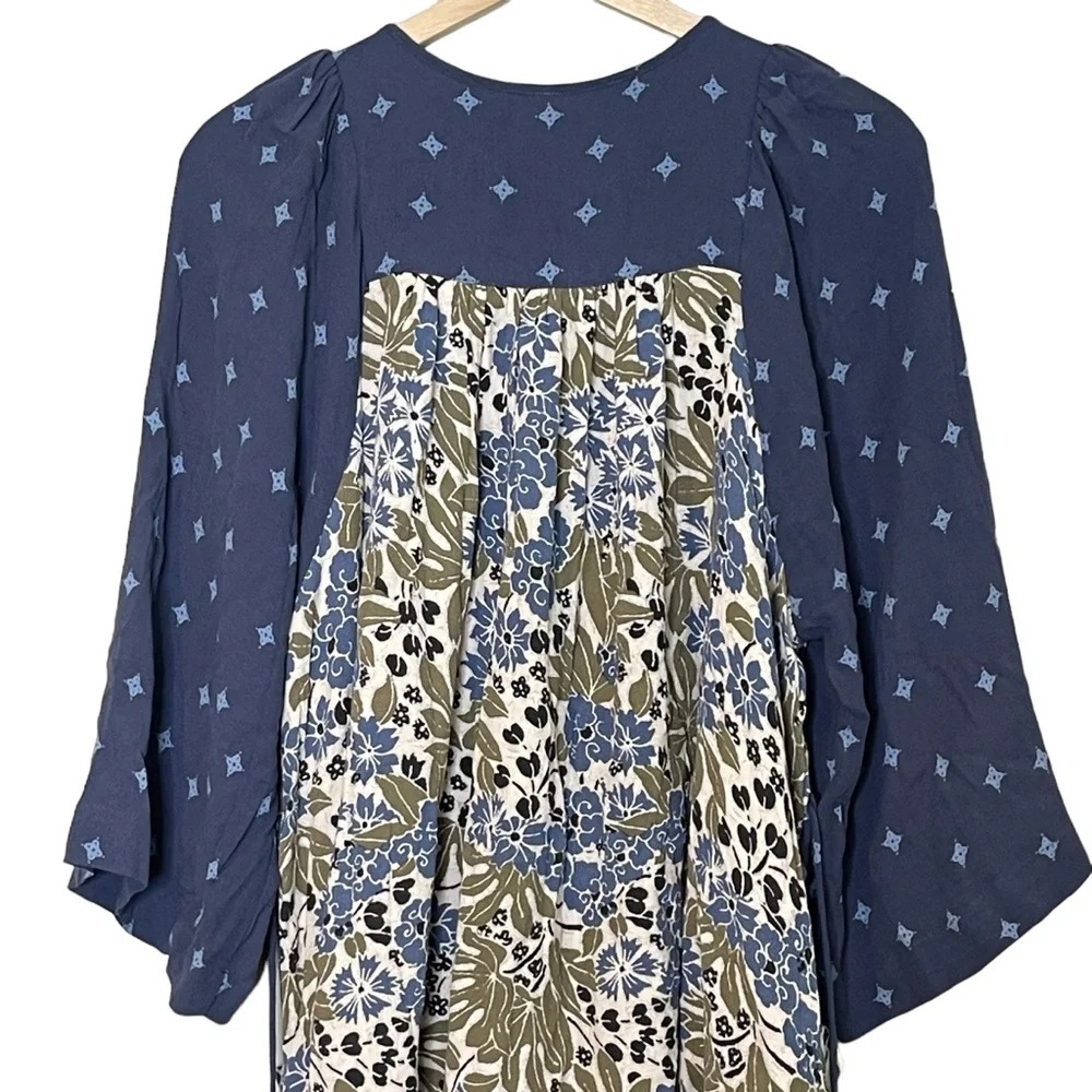 Free People Free People Mixed-Print Floral Mini Dress Size M Boho Beach Blue - Picture 5 of 12